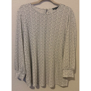 Adrianna Papell Blouse XL Ivory Black Splatter Dot Print Long Sleeve Blouse